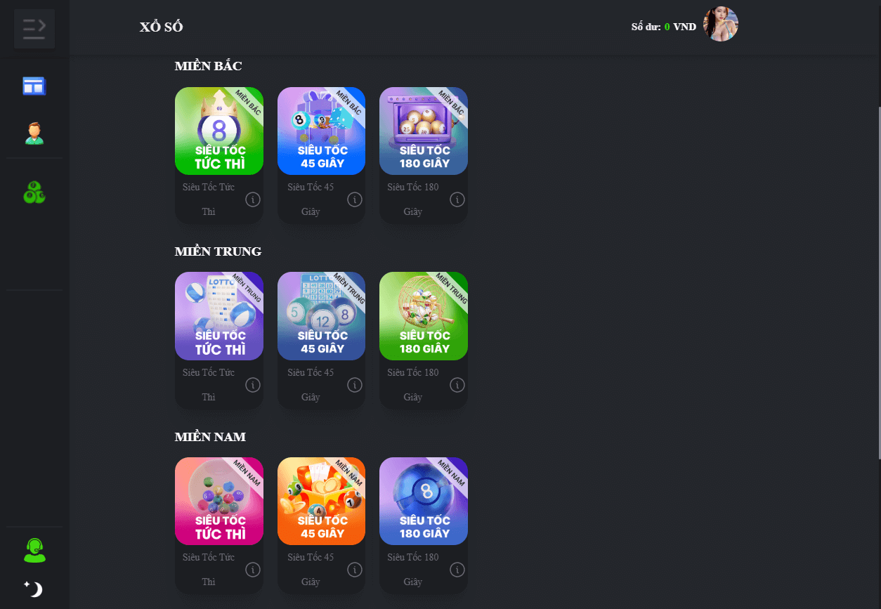 Giao diện xổ số siêu tốc