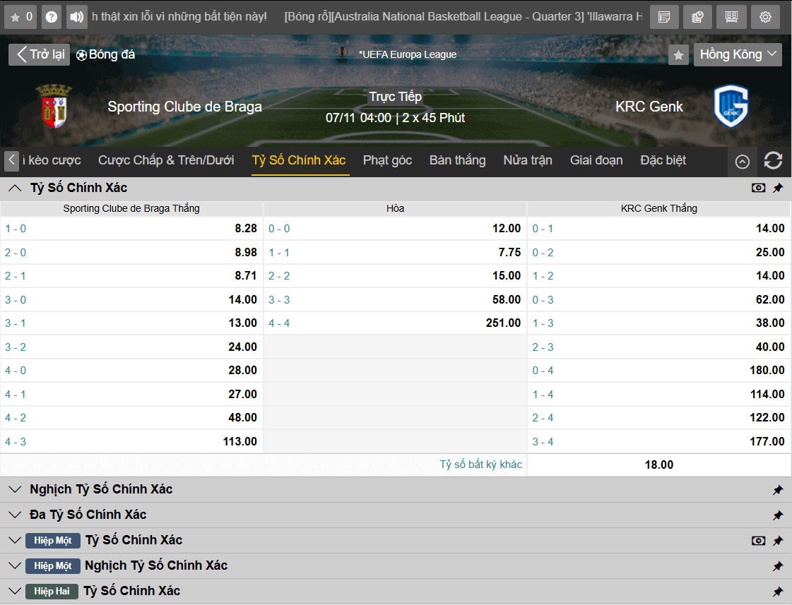 Kèo tỉ số chính xác